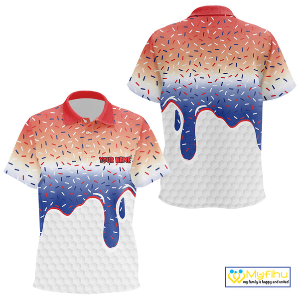 Red, white and blue dripping candy Kid golf polos shirt Custom funny Golf attire For Kid NQS10058