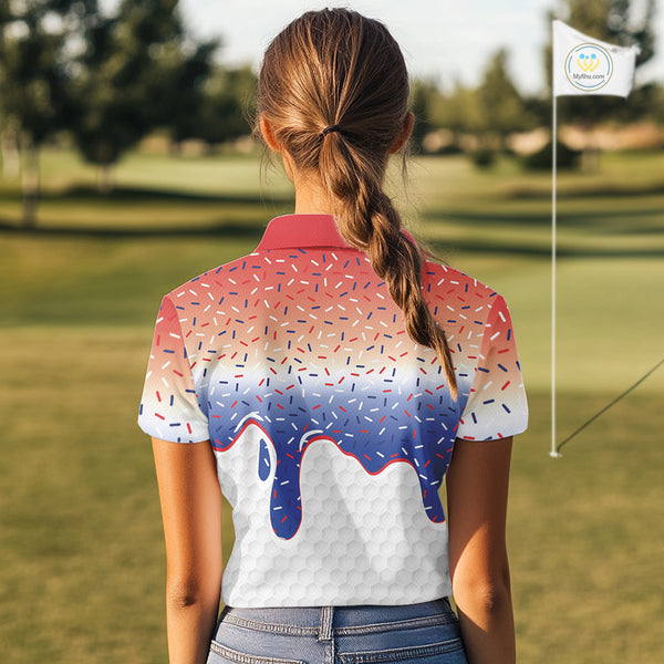 Red, white and blue dripping candy Women Golf polo shirts Custom funny Golf attire For Women NQS10058