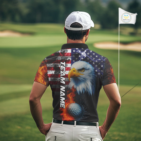 Smoke American Flag Eagle Fire and water Golf polo shirt for Men Custom patriotic Team Mens golf top NQS10354