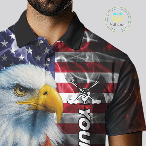 Smoke American Flag Eagle Fire and water Golf polo shirt for Men Custom patriotic Team Mens golf top NQS10354