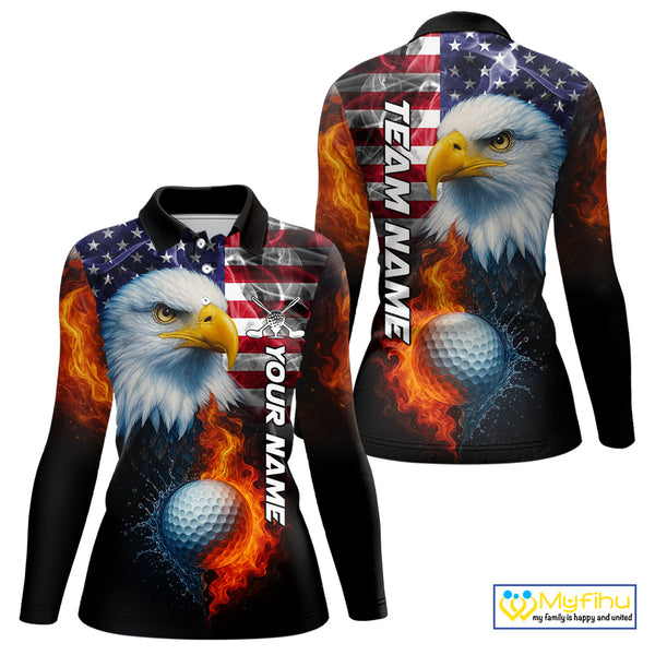 Smoke American Flag Eagle Fire and water Golf polo shirt for Women Custom patriotic Team golf top NQS10354