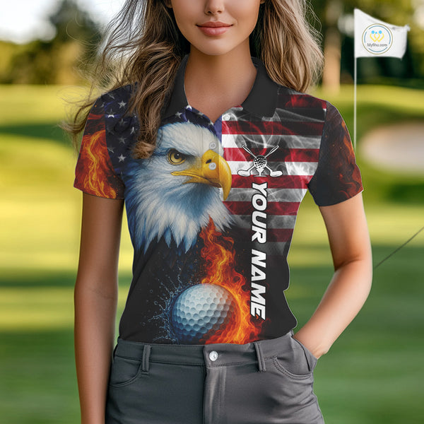 Smoke American Flag Eagle Fire and water Golf polo shirt for Women Custom patriotic Team golf top NQS10354