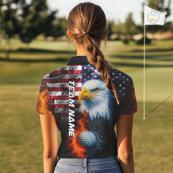 Smoke American Flag Eagle Fire and water Golf polo shirt for Women Custom patriotic Team golf top NQS10354