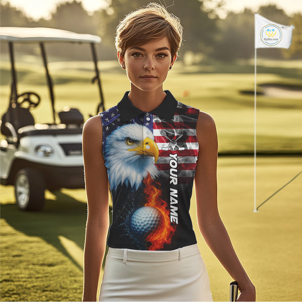 Smoke American Flag Eagle Fire and water Golf sleeveless polo shirt Custom patriotic Team golf top NQS10354
