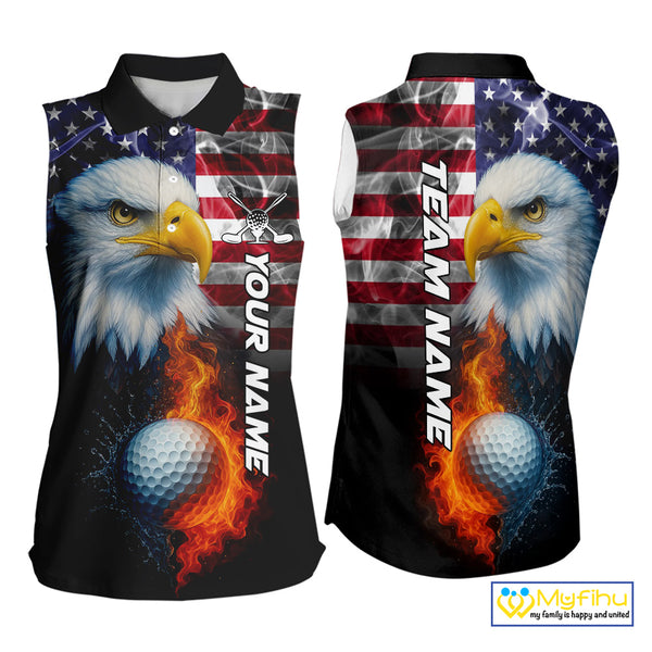 Smoke American Flag Eagle Fire and water Golf sleeveless polo shirt Custom patriotic Team golf top NQS10354