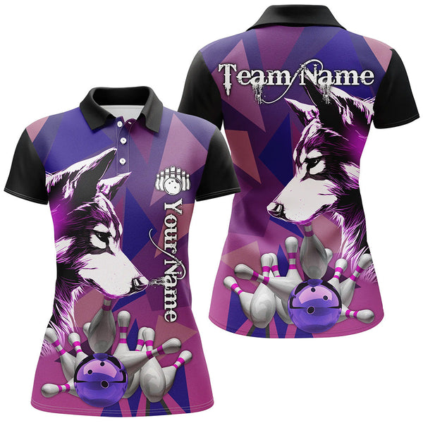 Purple Wolf Bowling Polo, Quarter Zip Shirts For Women Custom Bowling Team League Jersey Bowler Outfit NQS8403
