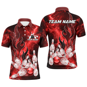 Red Lightning Thunder Bowling Polo, Quarter Zip Shirt For Men Red Flame Custom Team Bowler Jersey NQS9103