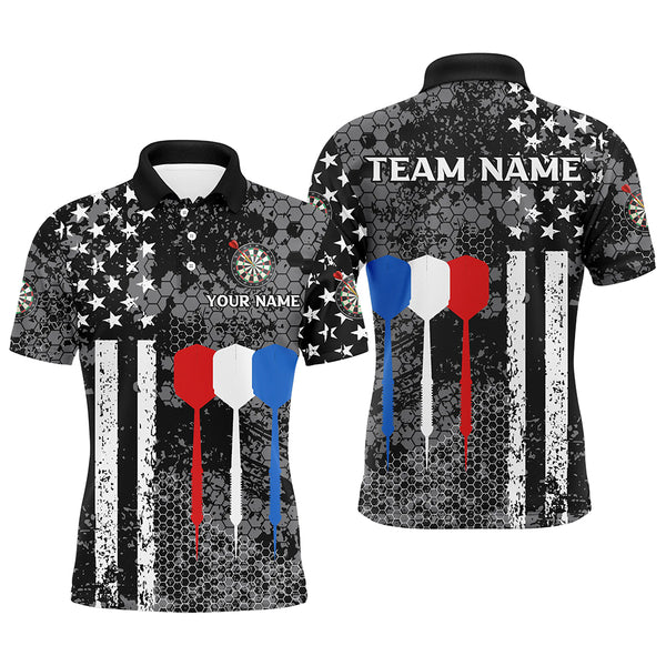 Black and White American Flag Dart Polo, Quarter Zip Shirt For Men Custom Patriotic Dart Shirts NQS9107