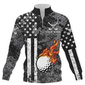 Black & White American Flag Flame Golf Ball Quarter zip golf sweatshirt Custom Patriotic Golf sweater NQS9109