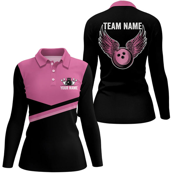 Black and pink Women bowling polo shirts Custom Team bowling jerseys, gift for bowlers NQS7407