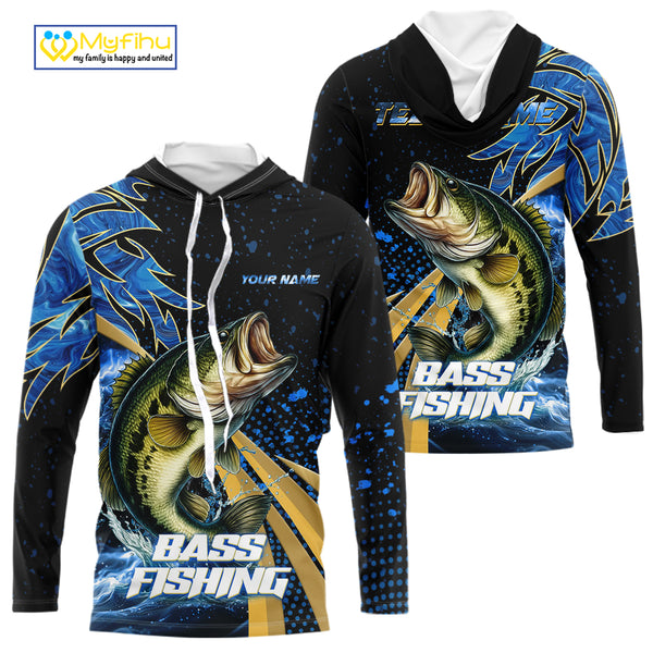 Blue Camo Largemouth Bass fishing Custom sun protection Bass fishing jerseys, custom fishing apparel NQS9931