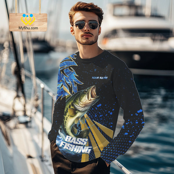 Blue Camo Largemouth Bass fishing Custom sun protection Bass fishing jerseys, custom fishing apparel NQS9931