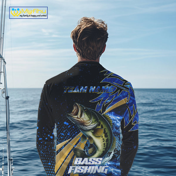 Blue Camo Largemouth Bass fishing Custom sun protection Bass fishing jerseys, custom fishing apparel NQS9931