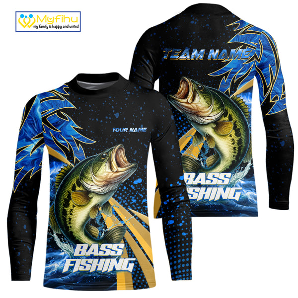Blue Camo Largemouth Bass fishing Custom sun protection Bass fishing jerseys, custom fishing apparel NQS9931