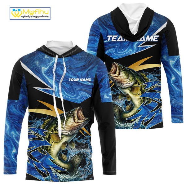 Largemouth Bass fishing Blue Camo Custom sun protection Bass fishing jerseys, Bass fishing apparel NQS9932