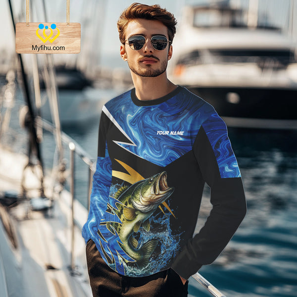 Largemouth Bass fishing Blue Camo Custom sun protection Bass fishing jerseys, Bass fishing apparel NQS9932