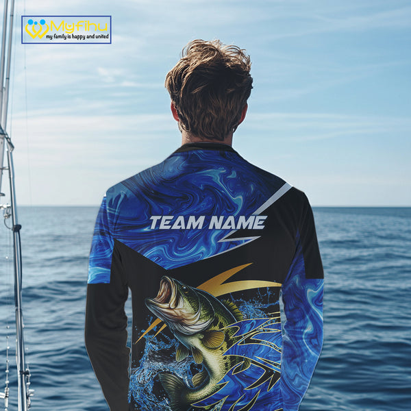 Largemouth Bass fishing Blue Camo Custom sun protection Bass fishing jerseys, Bass fishing apparel NQS9932