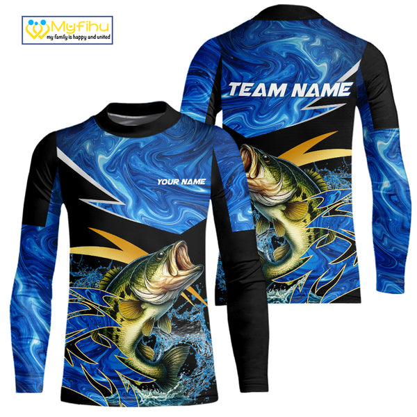 Largemouth Bass fishing Blue Camo Custom sun protection Bass fishing jerseys, Bass fishing apparel NQS9932