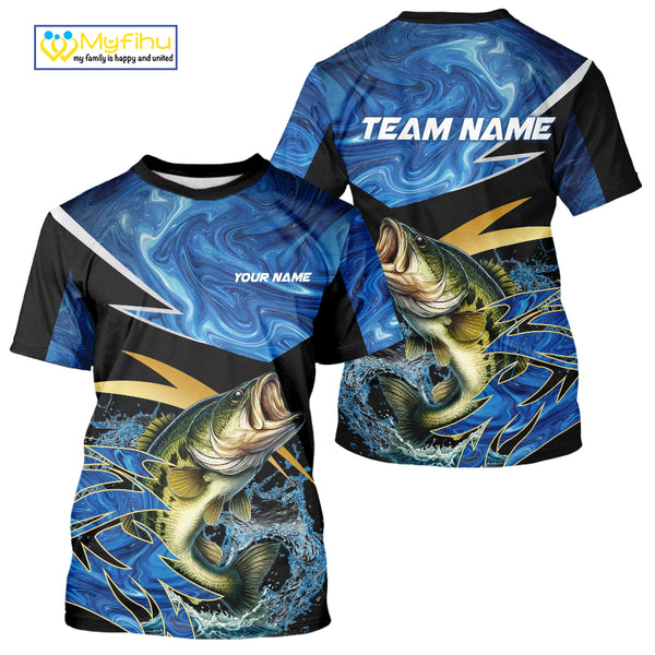 Largemouth Bass fishing Blue Camo Custom sun protection Bass fishing jerseys, Bass fishing apparel NQS9932