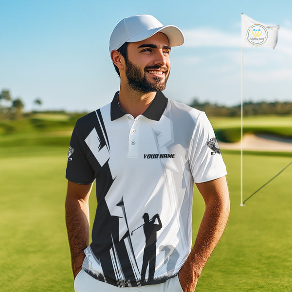 Mens golf polo shirts custom white and black golf tops for men, best golf gifts NQS10061
