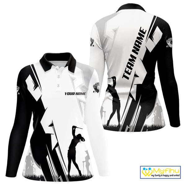 Women golf polo shirts custom white and black golf tops for ladies, best golf gifts NQS10061