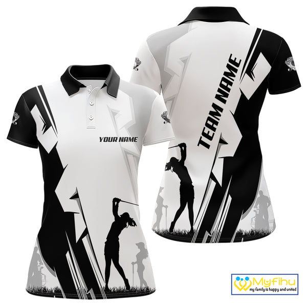 Women golf polo shirts custom white and black golf tops for ladies, best golf gifts NQS10061