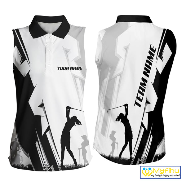 Women Sleeveless golf polo shirts custom white and black golf tops for ladies, best golf gifts NQS10061