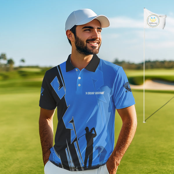Mens golf polo shirts custom blue and black golf tops for men, best golf gifts NQS10062