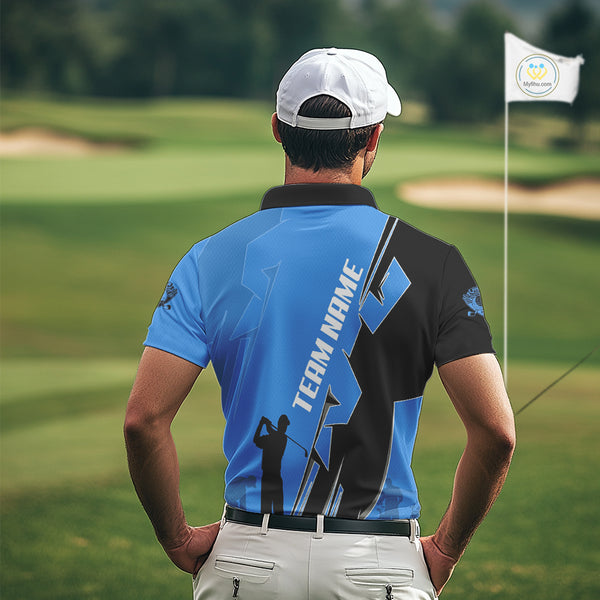 Mens golf polo shirts custom blue and black golf tops for men, best golf gifts NQS10062