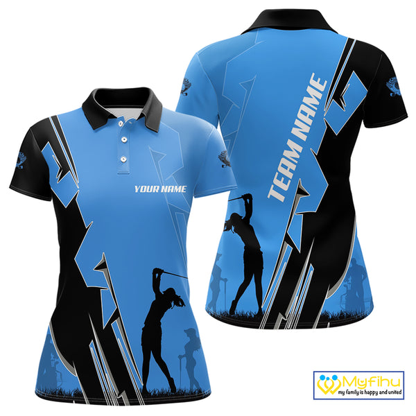 Women golf polo shirts custom blue and black golf tops for ladies, best golf gifts NQS10062