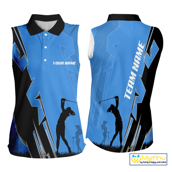 Women Sleeveless golf polo shirts custom blue and black golf tops for ladies, best golf gifts NQS10062
