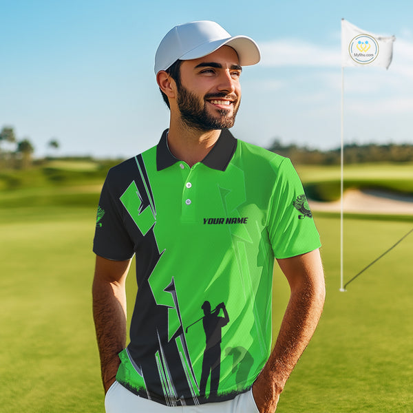 Mens golf polo shirts custom green and black golf tops for men, best golf gifts NQS10063