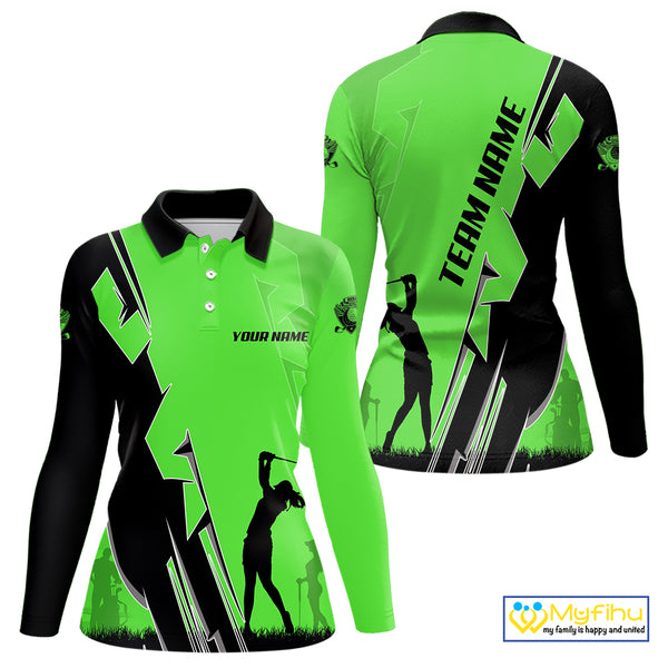 Women golf polo shirts custom green and black golf tops for ladies, best golf gifts NQS10063