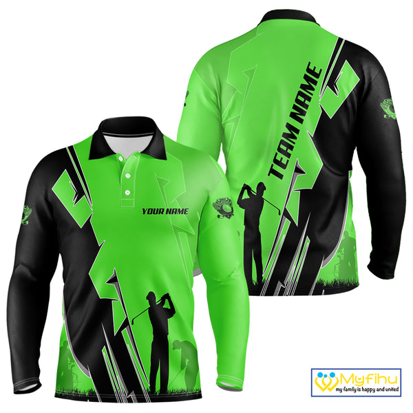 Mens golf polo shirts custom green and black golf tops for men, best golf gifts NQS10063