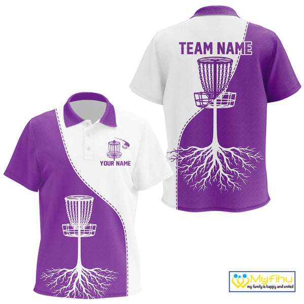 White and Purple Kid Disc golf polo shirts Custom name disc golf clothing for team NQS10068