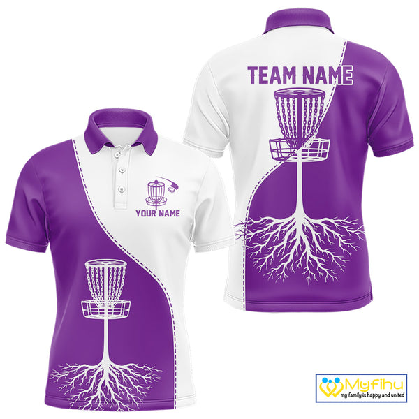 White and Purple Mens Disc golf polo shirts Custom name disc golf clothing for team NQS10068