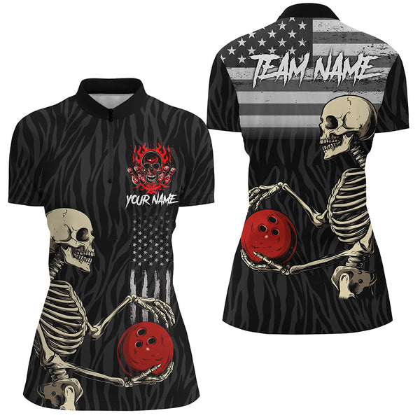 Black American Flag Skull Bowling Camo Custom Bowling Shirts For Women Bowling Team League Jerseys NQS8419