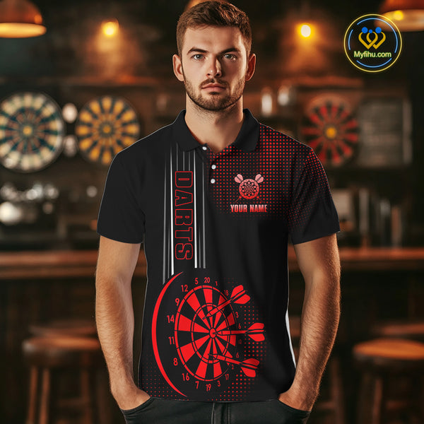 Personalized Black and Red Darts Polo, Quarter Zip Shirt For Men Custom Dart Outfit Team Jerseys NQS10593