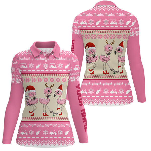 Funny ugly Christmas golf shirts custom pink women golf polos Flamingo golf friend Christmas gifts NQS6512