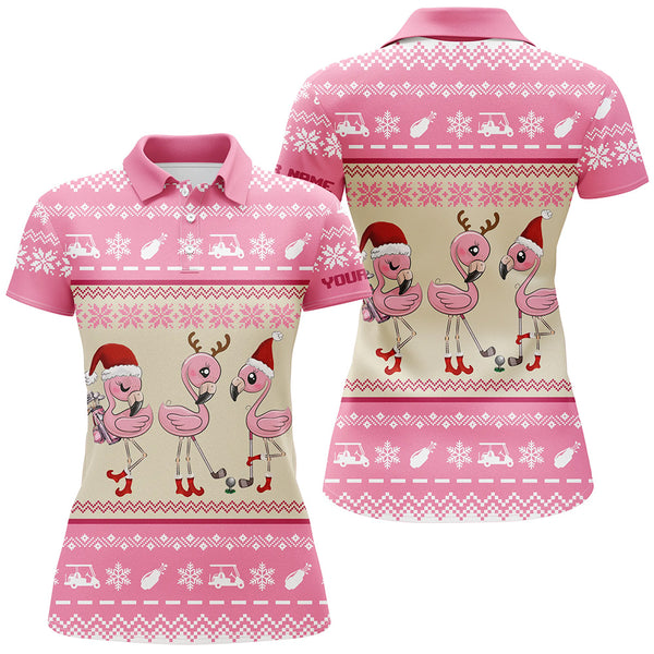 Funny ugly Christmas golf shirts custom pink women golf polos Flamingo golf friend Christmas gifts NQS6512