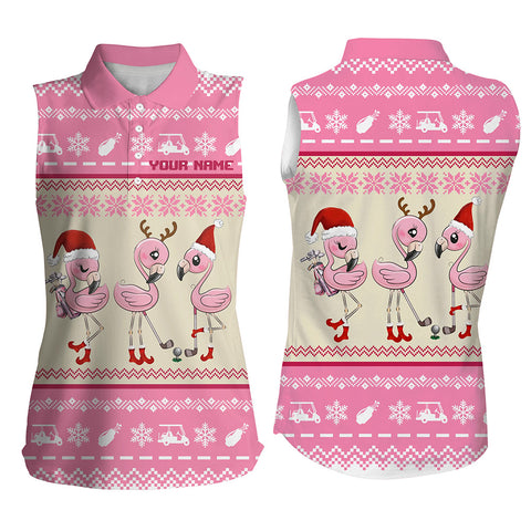 Funny ugly Christmas golf shirts custom pink Womens sleeveless polos Flamingo golf friend Xmas gifts NQS6512