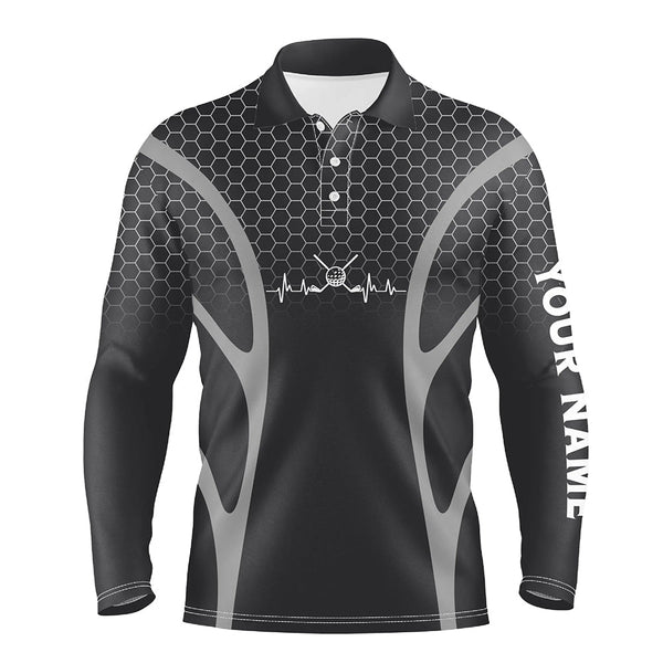 Black Camo Golf heartbeat Mens Golf Polo Shirts Custom Mens Golf Tops, unique golf gifts NQS9116