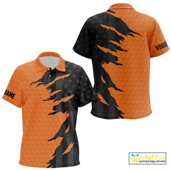 Personalized Kid golf polo shirts custom orange golf ball skin black American flag Kid golf apparel NQS10070