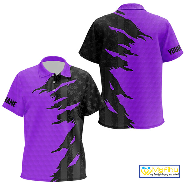 Personalized Kid golf polo shirts custom purple golf ball skin black American flag Kid golf apparel NQS10071