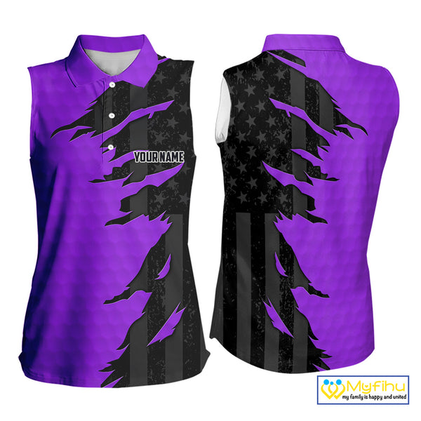 Womens sleeveless golf polos shirts purple golf ball skin black American flag ladies golf apparel NQS10071