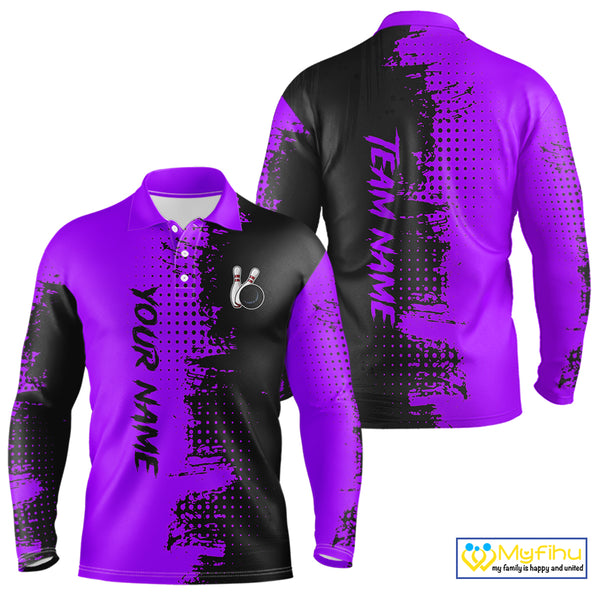 Black and Purple Bowling Polo, Quarter Zip shirts for Men Custom Bowling Team Jerseys NQS10221