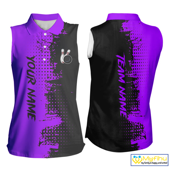 Black and Purple Bowling sleeveless polo shirt for Women Custom Bowling Team Jerseys NQS10221