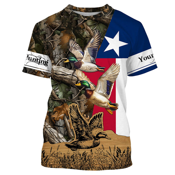 Duck Hunting Camo Texas Flag Custom hunting shirts - personalized apparel gift for hunting lovers NQS672