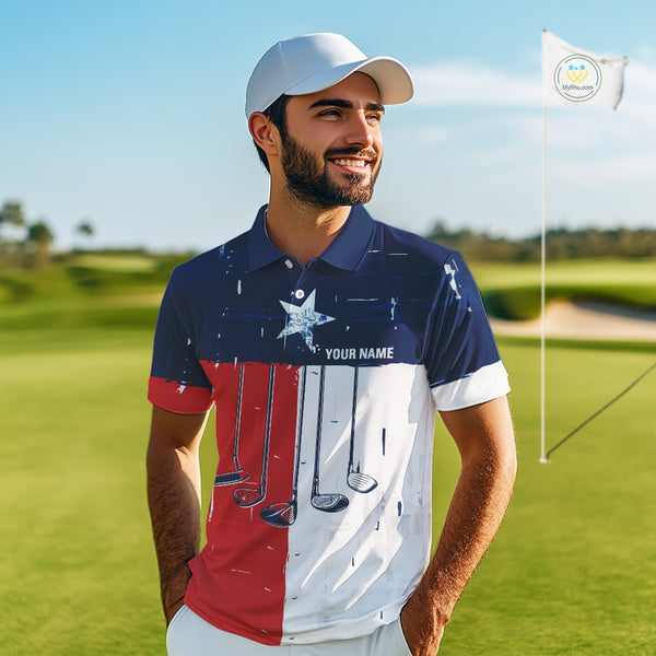 Texas Flag Golf Clubs Mens Golf polo shirt Custom patriotic Mens golf top, personalized golf gifts NQS10381
