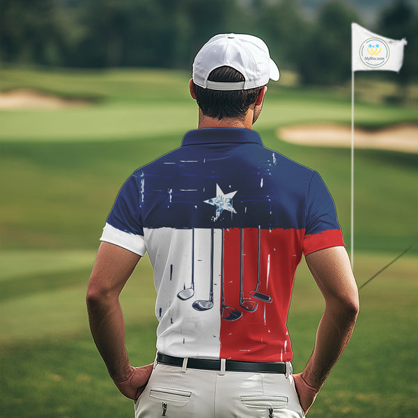 Texas Flag Golf Clubs Mens Golf polo shirt Custom patriotic Mens golf top, personalized golf gifts NQS10381